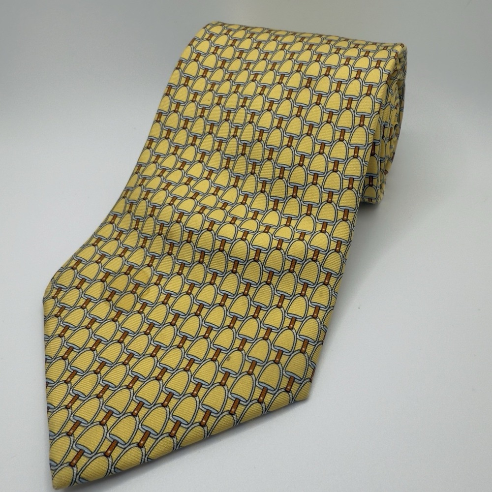 Brooks Brothers Makers Tie Yellow Geometric Printed Silk **READ**